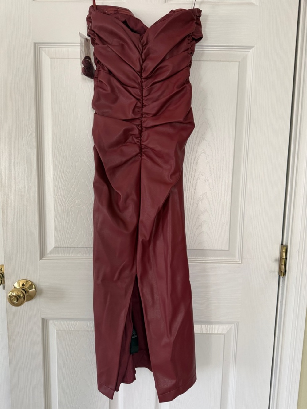 NWT Anthropologie Strapless Wine Red faux leather dress - Picture 5 of 9